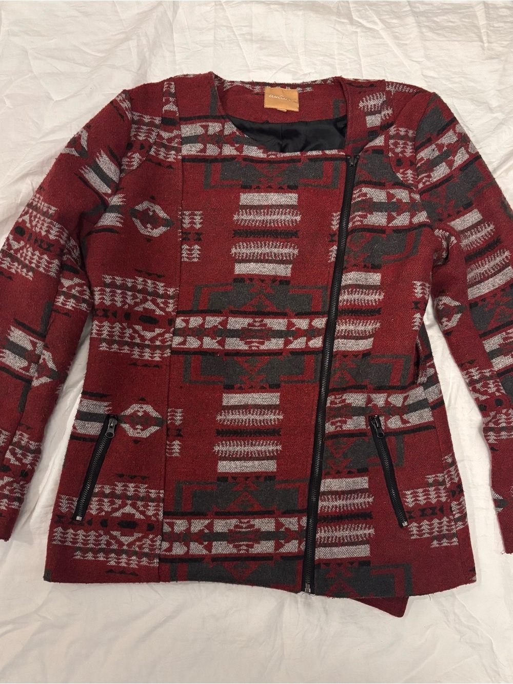 Takara Red Aztec-Pattern Zip-Front Blazer